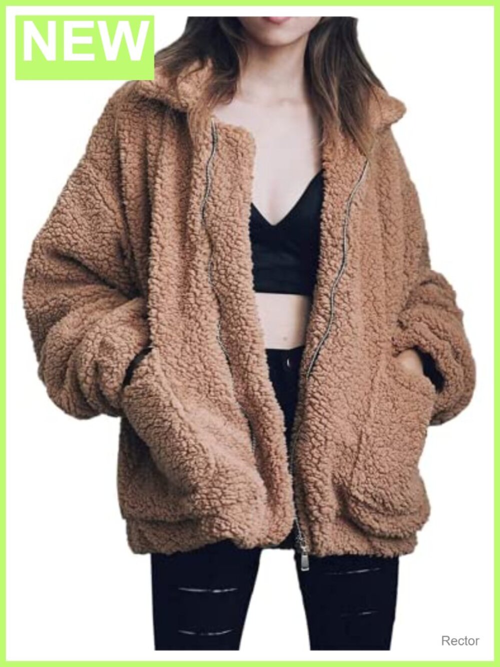 Oversized Faux Shearling Fleece Coat Zip Up Fuzzy Winter Jacket